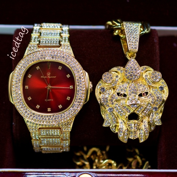 Iced Out Red face watch, XL Size Lion head Set